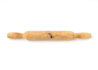Wooden rolling pin isolated on white background.