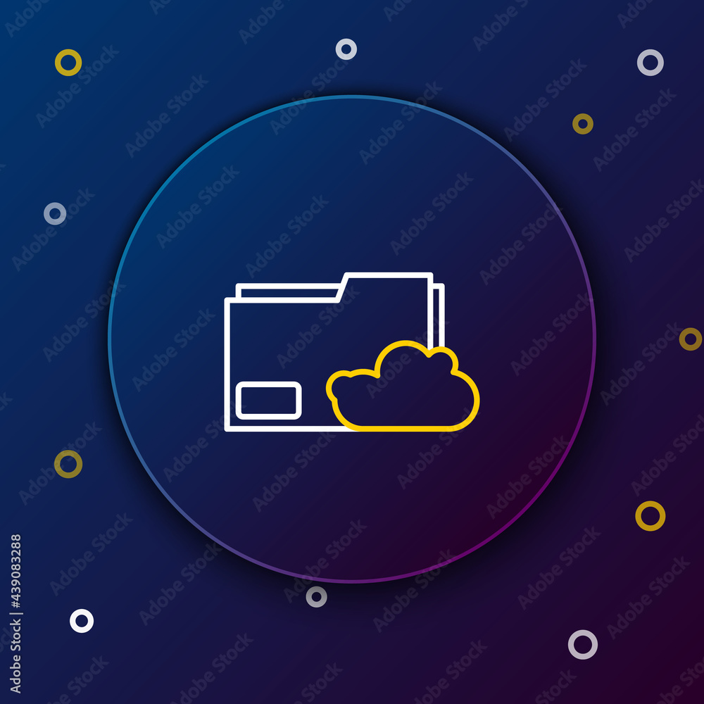 Poster line cloud storage text document folder icon isolated on blue background. colorful outline concept. 