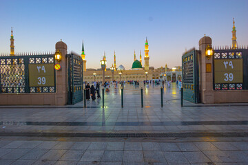 Pilgrims entering and perfoming  salah and Prayer at Masjid al Nabawi