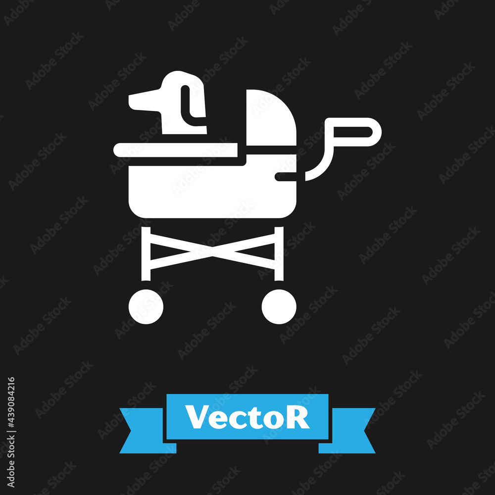 Wall mural white pet stroller icon isolated on black background. vector