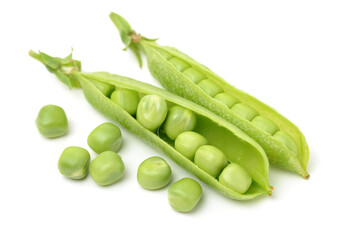Fresh peas on white background