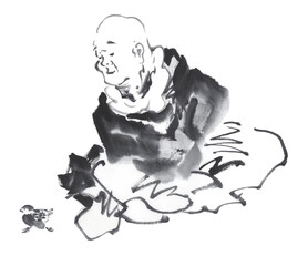 和尚様　雛　墨絵イラスト