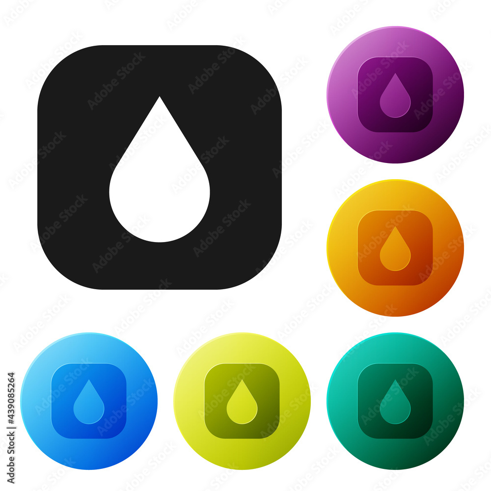 Poster black water drop icon isolated on white background. set icons in color circle buttons. vector