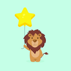 Cute Lion Holding Balloon Free Vector
