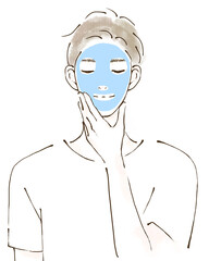 美容　パックをする男性のイラスト　手描き　水彩風