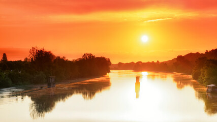 Fototapeta na wymiar Loire river sunrise in Amboise city