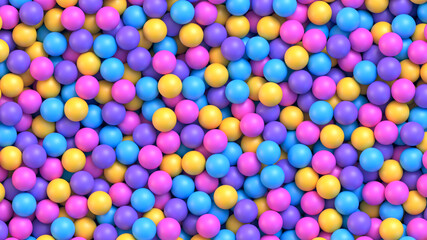 Dry children's pool with colorful plastic balls. Pile of multicolored toy balls for children at the playground. Realistic vector background