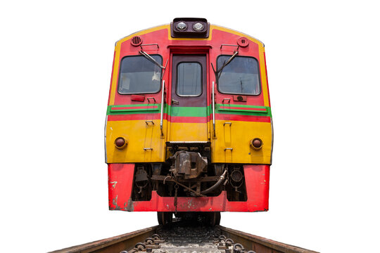 Vintage Train On White Background. Front View Of The Train.