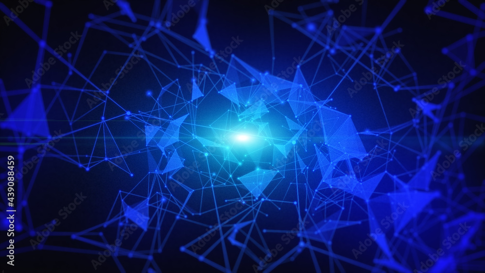 Poster 3D rendering technology data network with dots and lines abstract background
