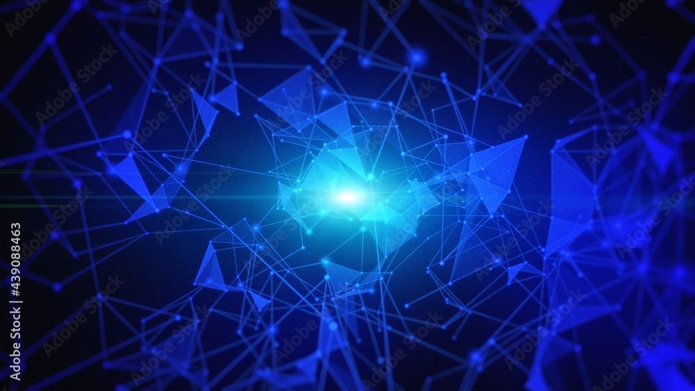 Poster 3D rendering technology data network with dots and lines abstract background
