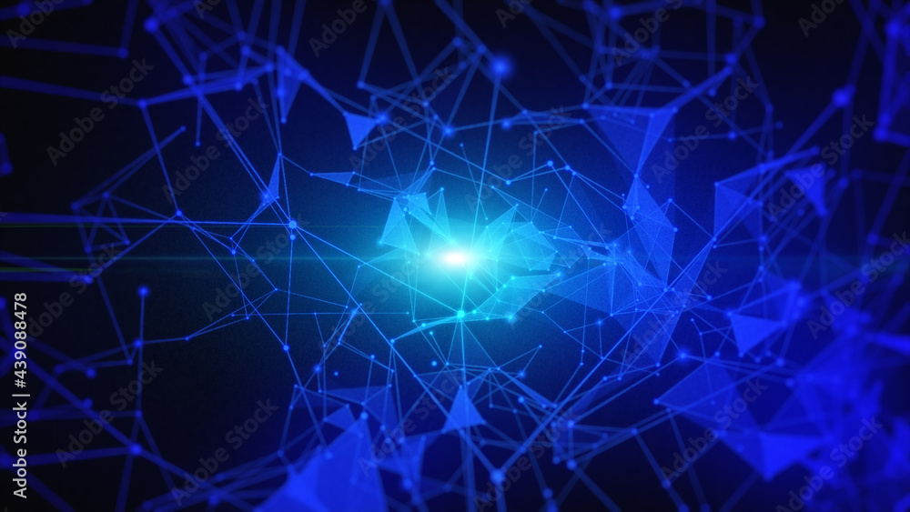 Poster 3D rendering technology data network with dots and lines abstract background