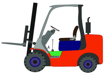 Ilustracja wektorowa przedstawiająca przemysłowy wózek widłowy.