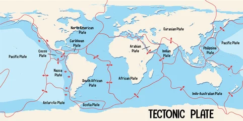 Foto op Aluminium World Map Showing Tectonic Plates Boundaries © blueringmedia