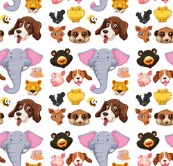 Obraz premium Seamless pattern with different cute animal head on white background