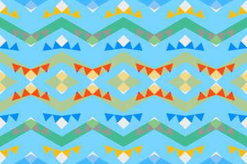 Geometric green shape and yellow color bohemian fabric pattern, design cloth of indian style. Tribal design of fabric. Woven pattern fabric design, ikat textile pattern and geomatics design.