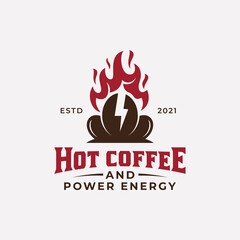 vintage retro business coffee shop with hot fire and thunderbolt power symbol