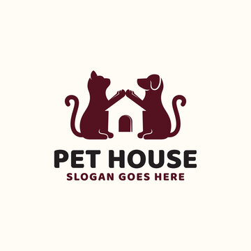 creative idea Pet house dog and cat hipster vintage logo design for animal pet shop and store