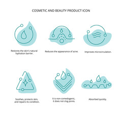 Beauty treatment, cream, mask cosmetic and beauty product icon set for web, packaging design. Vector stock illustration isolated on white background. 