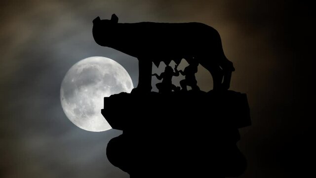 Rome Wolf in Silhouette, Time Lapse by Night with Full Moon