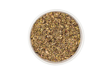 thyme seasoning spice in bowl on white background