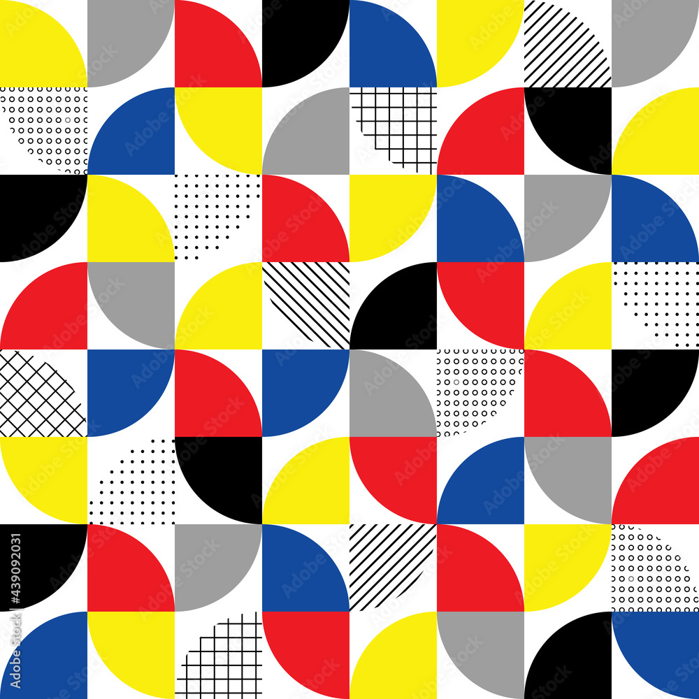 Poster geometric seamless pattern. bauhaus abstract background. check color texture. funky figure geometry 