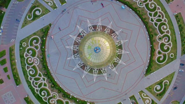 Aerial view of Baiterek in the capital of Kazakhstan.  Astana from a bird's eye view.