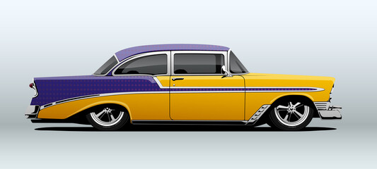 Hot Rod, view from side. Vector illustration.
