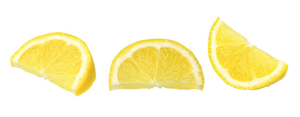 ripe lemon slices isolated on white background, collection.
