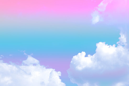 beauty abstract sweet pastel soft green with fluffy clouds on sky. multi color rainbow image. fantasy growing light