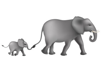 Obraz premium Running two big and little African elephants . cute elephants (Loxodonta africana) on white background. vector illustration isolated.