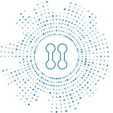 recommend clip art: Blue line Dumbbell icon isolated on white background. Muscle lifting icon, fitness barbell, gym, sports equipment, exercise bumbbell. Abstract circle random dots. Vector