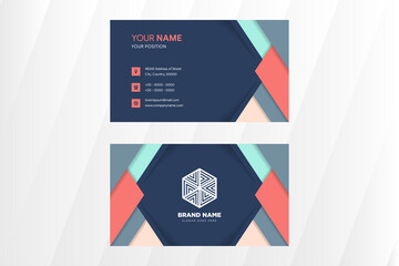Minimal modern business card design featuring geometric elements. Pastel colors elements isolated in dark blue background. 