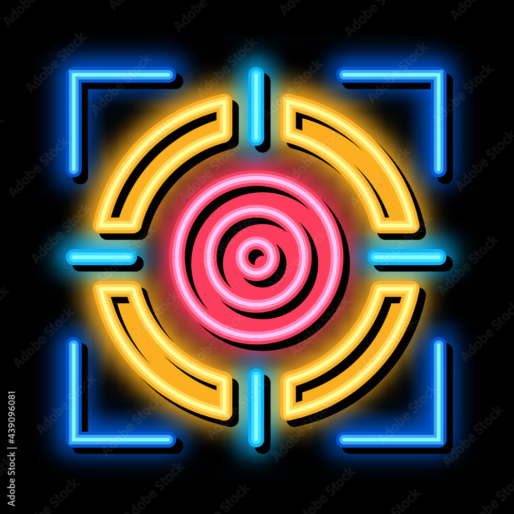 Wall mural target achievement administrator neon light sign vector. Glowing bright icon target achievement administrator sign. transparent symbol illustration