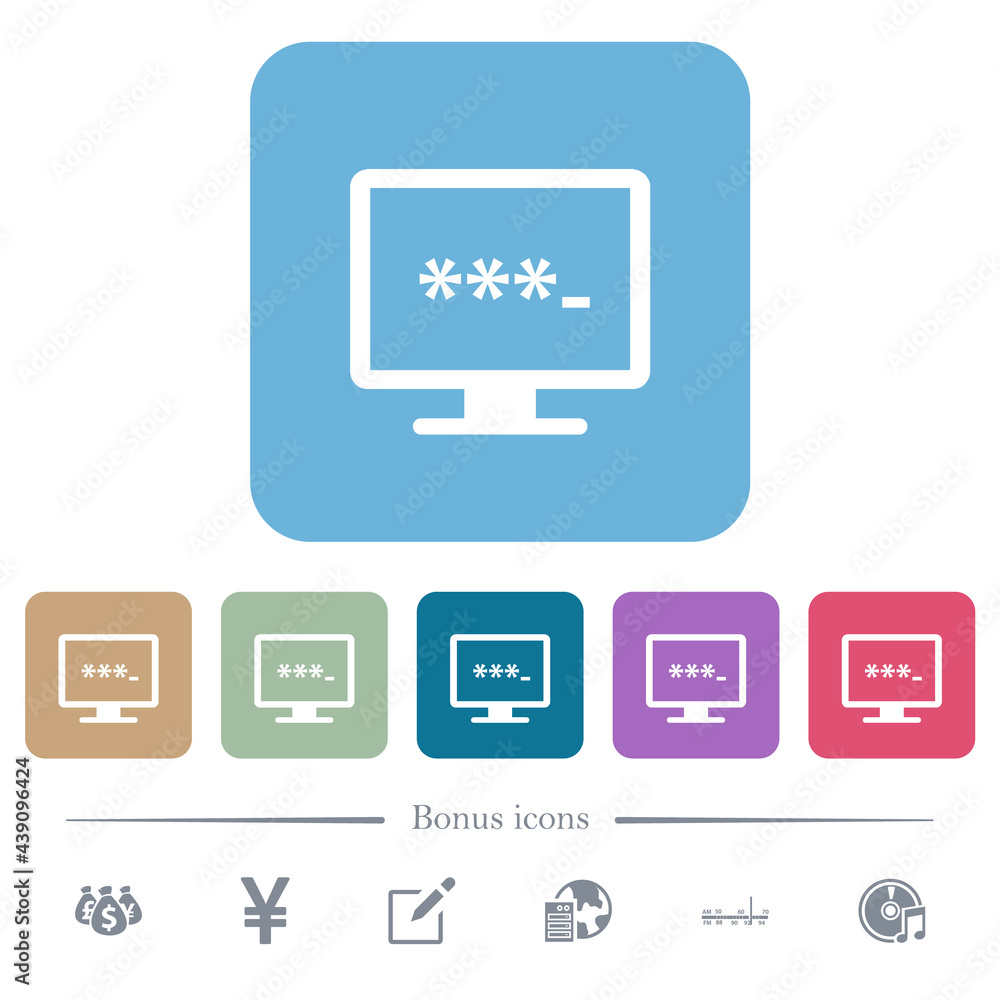 Poster entering to application flat icons on color rounded square backgrounds
