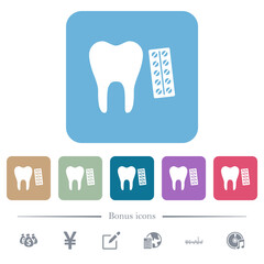 Dental medicine flat icons on color rounded square backgrounds