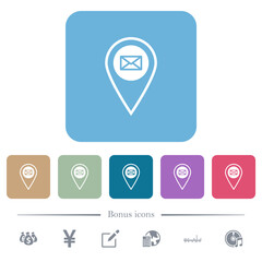 GPS location send mail flat icons on color rounded square backgrounds