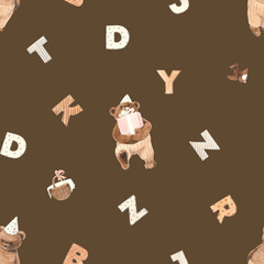 Watercolor illustration bunny girl birthday pink and brown