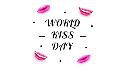 Abstract World Lettering Kiss Day Lips Template For Card, Poster, Print Background Shadow Vector Design Style