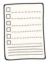 A cartoon-style handwritten note template. Paper sheet for making a list, plans, goals