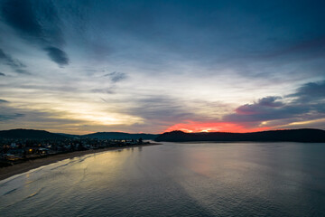 Aerial views sunrise at the seaside