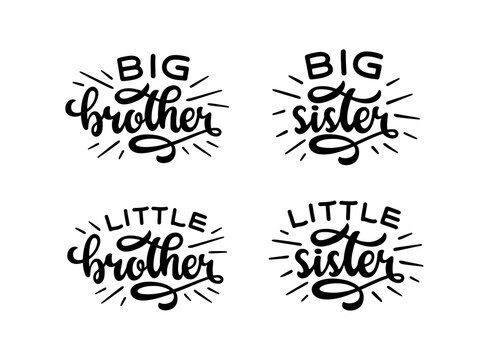 Big brother little brother typography print. Big sister little sister text. Lettering t-shirt design for kid clothes. Vector vintage illustration.