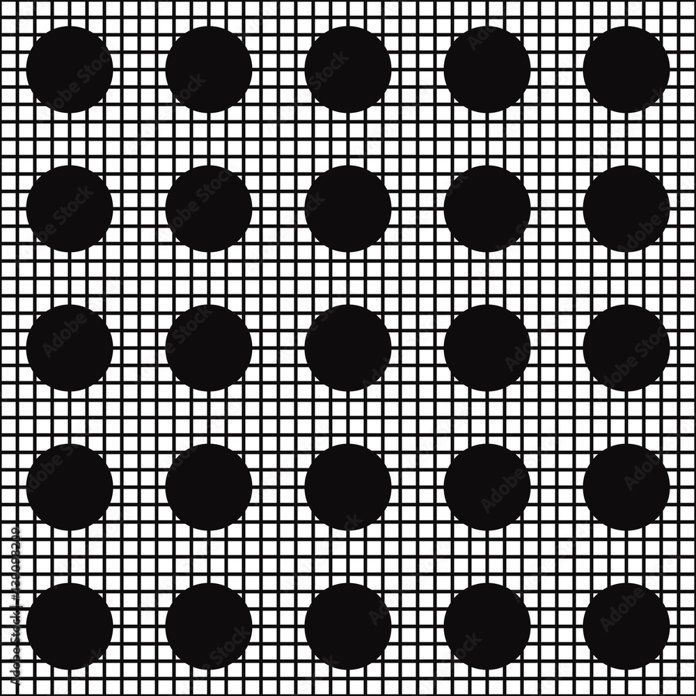Aufkleber mesh and black circles. vector simple grid and repeated circles.