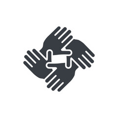 Hands together black icon. Friendship symbol. Business unity pictogram silhouette. Teamwork sign. Vector illustration isolated on white background.