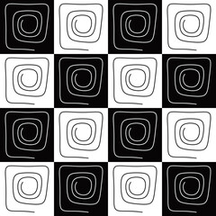 Black and white checkered spirals. Vector chess coils.