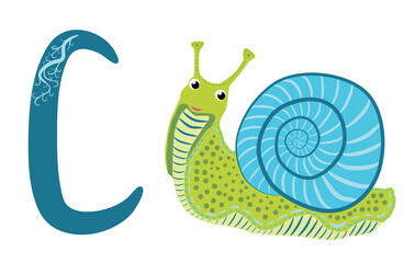 Letter S lowercase cute children colorful zoo and animals ABC alphabet tracing flashcard of Colorful Snail for kids