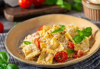 Ravioli with cheese and chilli