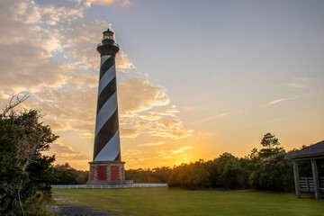 Cape Hatteras Lighthouse during orange sunset