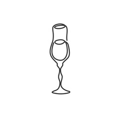 One line drawing liquor glass on white background. Cartoon graphic sketch for celebration design. Continuous line way. Hand drawn party drinks concept. Freehand drawing style