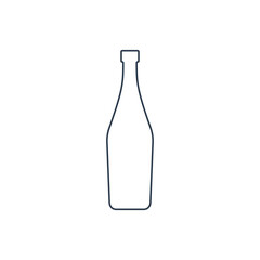 Martini bottle. Alcoholic drink for parties and celebrations. Simple black line shapes isolated. Black and white illustration on white background. Flat design style for any purposes