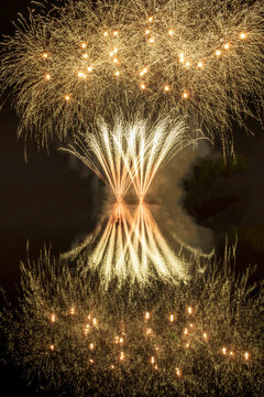 Full Reflections Of Grand Finale Fireworks Celebration In The Lake